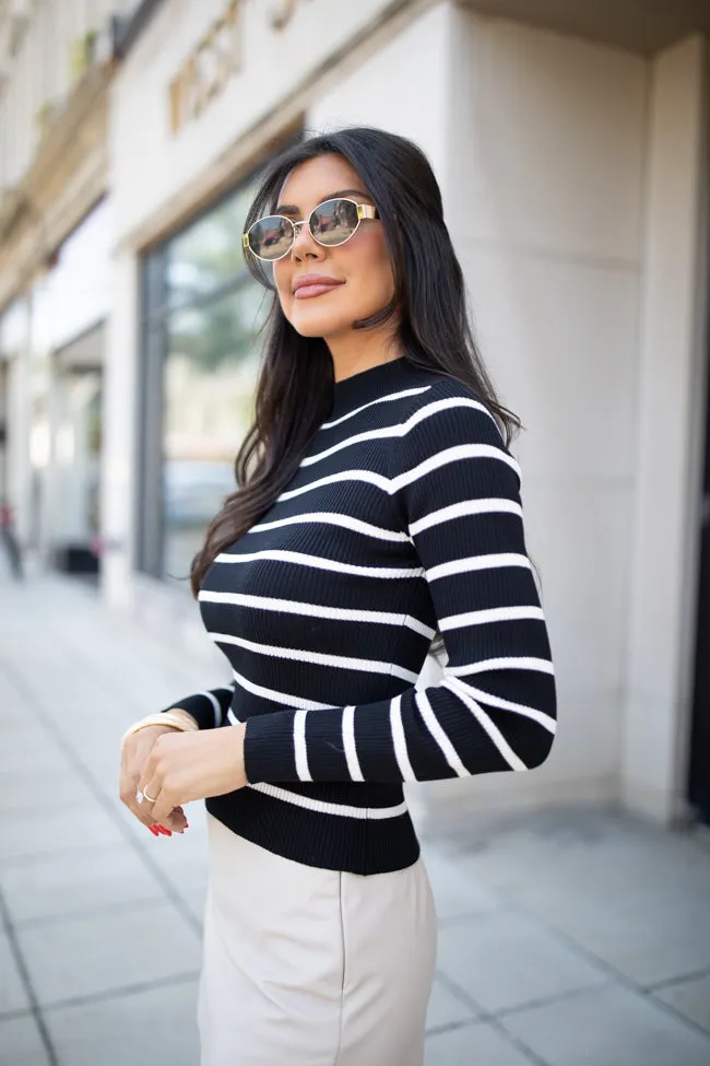 Cabin Bound Black Striped Fitted Mock Neck Sweater FINAL SALE sold by Pink Lily product image thumbnail 4