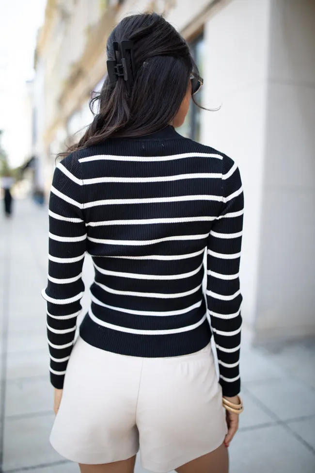 Cabin Bound Black Striped Fitted Mock Neck Sweater FINAL SALE sold by Pink Lily product image thumbnail 5