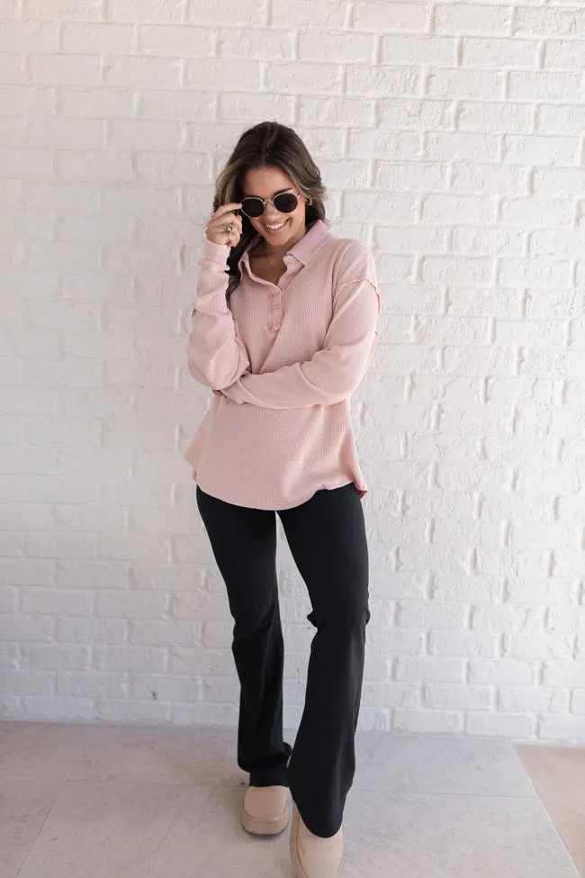 Leaf Your Worries Mauve Acid Washed Waffle Collared Top SALE sold by Pink Lily product image thumbnail 3