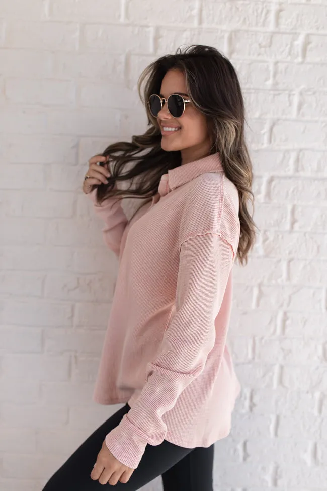 Leaf Your Worries Mauve Acid Washed Waffle Collared Top SALE sold by Pink Lily product image thumbnail 4