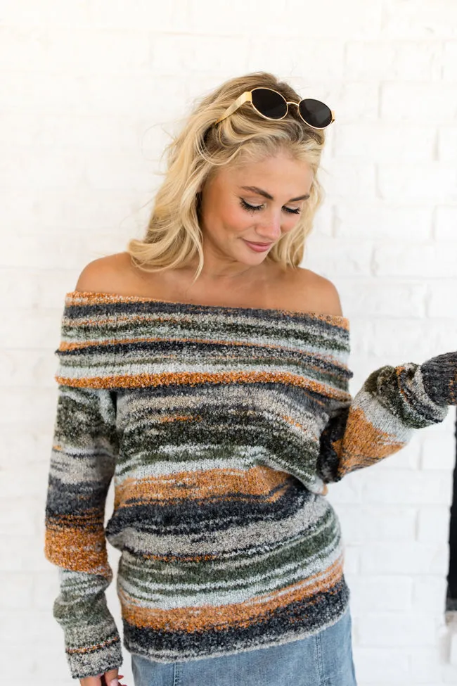Happy Harvest Olive Off The Shoulder Multi Color Sweater SALE sold by Pink Lily product image thumbnail 3