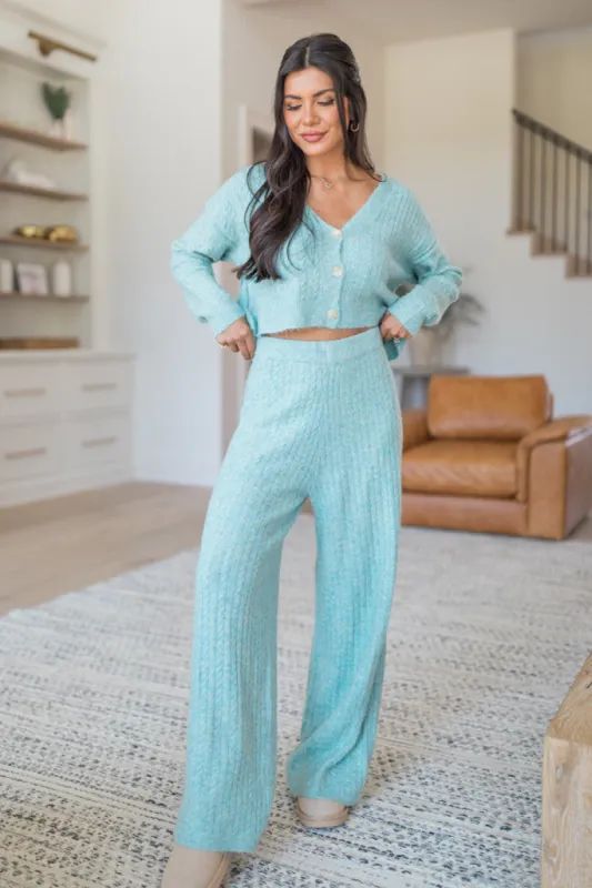 Cool Factor Dusty Blue Cropped Cardigan & Wide Leg Set SALE made by Pink Lily