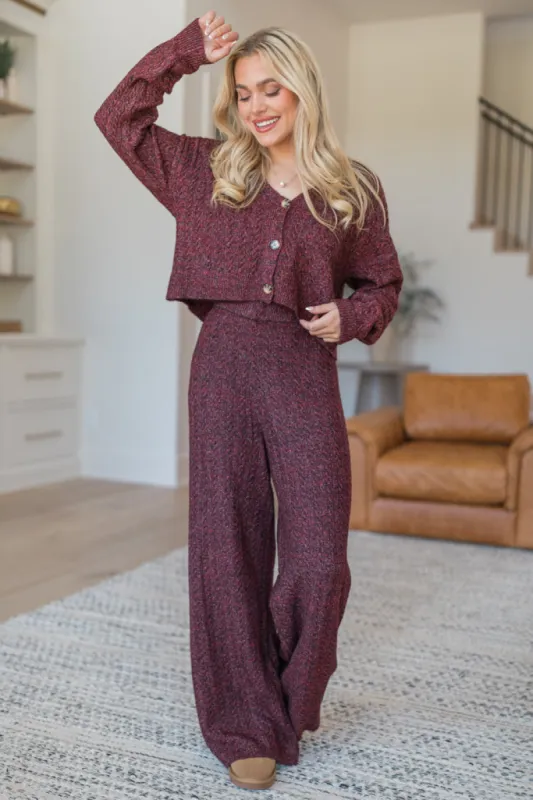 Cool Factor Dusty Burgundy Cropped Cardigan & Wide Leg Set FINAL SALE sold by Pink Lily