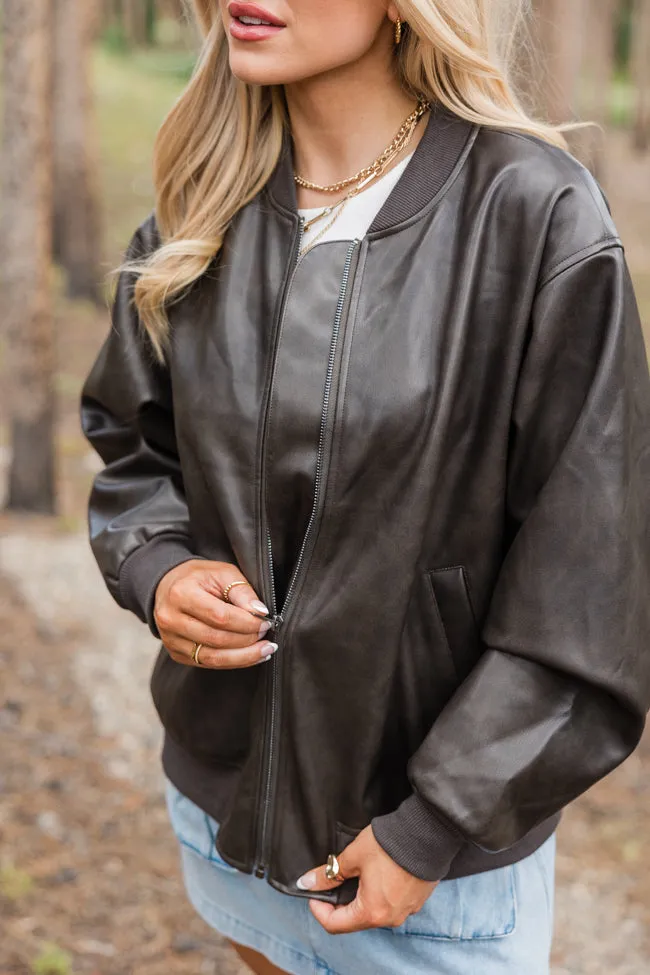 Colder Days Oversized Faux Leather Bomber Jacket sold by Pink Lily product image thumbnail 3