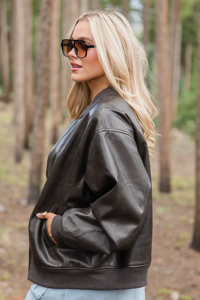 Colder Days Oversized Faux Leather Bomber Jacket sold by Pink Lily product image thumbnail 5