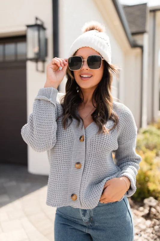 Chill Retreat Grey Waffle Cardigan sold by Pink Lily