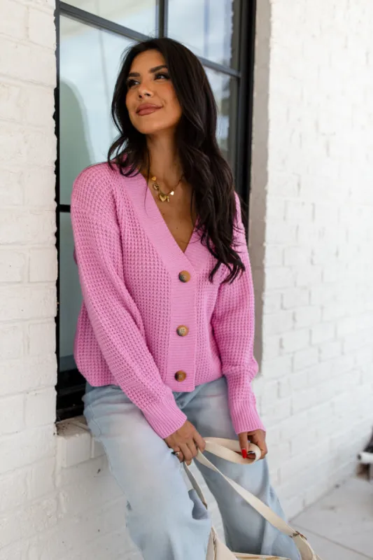 Chill Retreat Pink Waffle Cardigan sold by Pink Lily