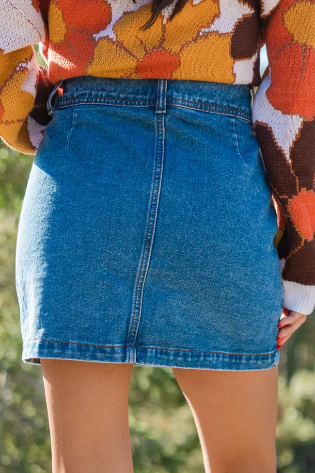 Looking Back Medium Wash Button Front Denim Mini Skirt FINAL SALE sold by Pink Lily product image thumbnail 4
