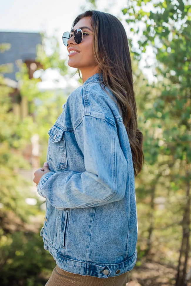 Let's Hear It Medium Wash Boyfriend Denim Jacket SALE sold by Pink Lily product image thumbnail 4