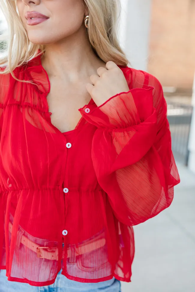 Breathe Deeper Red Sheer Ruched Blouse FINAL SALE sold by Pink Lily product image thumbnail 3