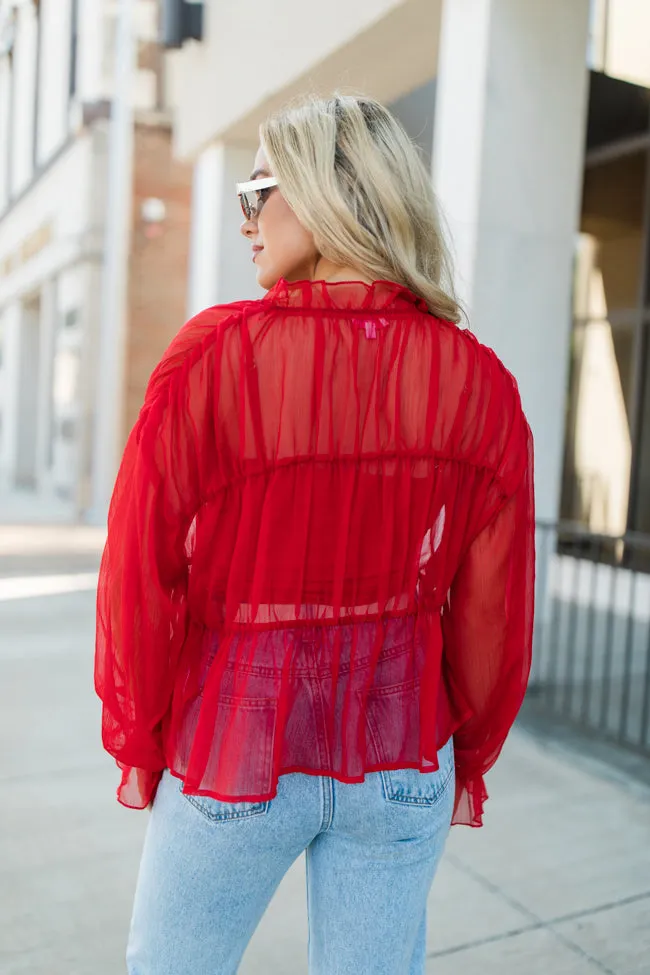 Breathe Deeper Red Sheer Ruched Blouse FINAL SALE sold by Pink Lily product image thumbnail 5