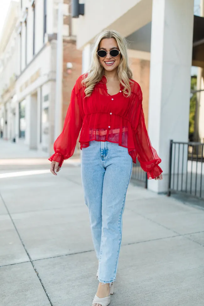 Breathe Deeper Red Sheer Ruched Blouse FINAL SALE sold by Pink Lily product image thumbnail 2