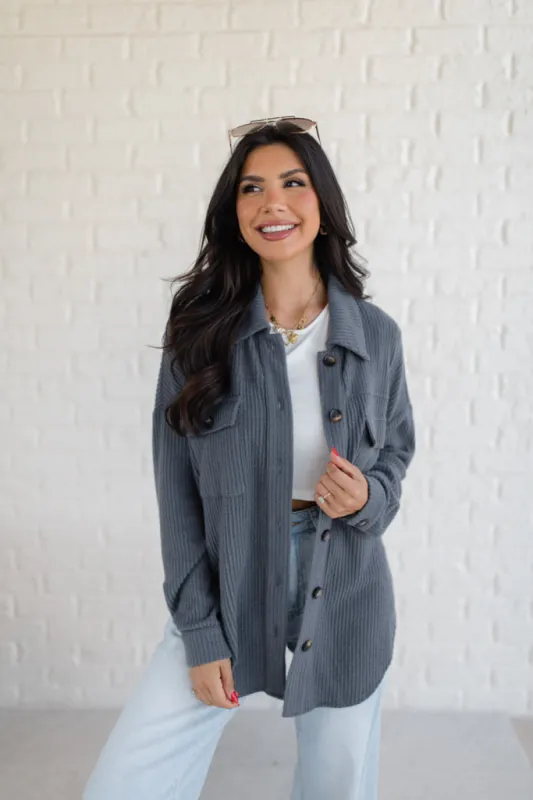 Wish You Were Here Charcoal Brushed Waffle Knit Shacket FINAL SALE sold by Pink Lily