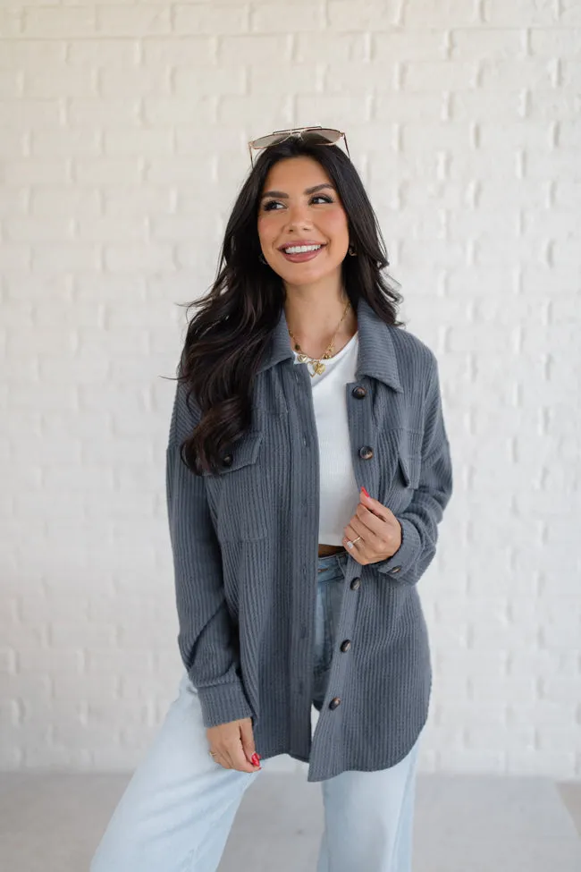 Wish You Were Here Charcoal Brushed Waffle Knit Shacket FINAL SALE sold by Pink Lily