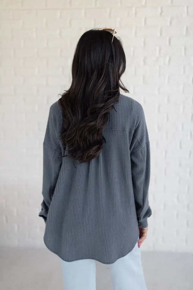 Wish You Were Here Charcoal Brushed Waffle Knit Shacket FINAL SALE sold by Pink Lily product image thumbnail 5