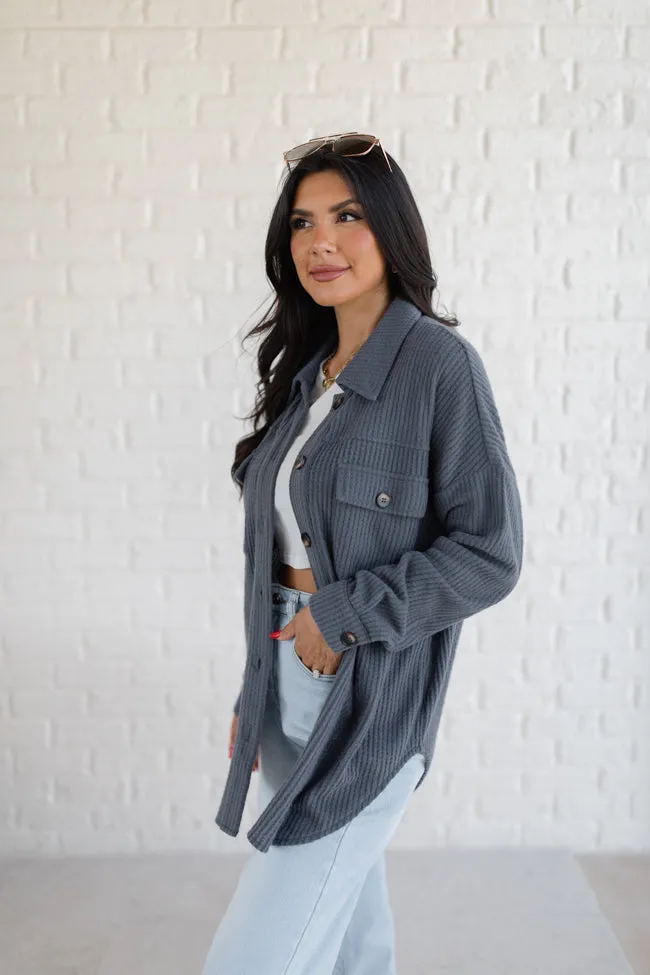 Wish You Were Here Charcoal Brushed Waffle Knit Shacket FINAL SALE sold by Pink Lily product image thumbnail 4