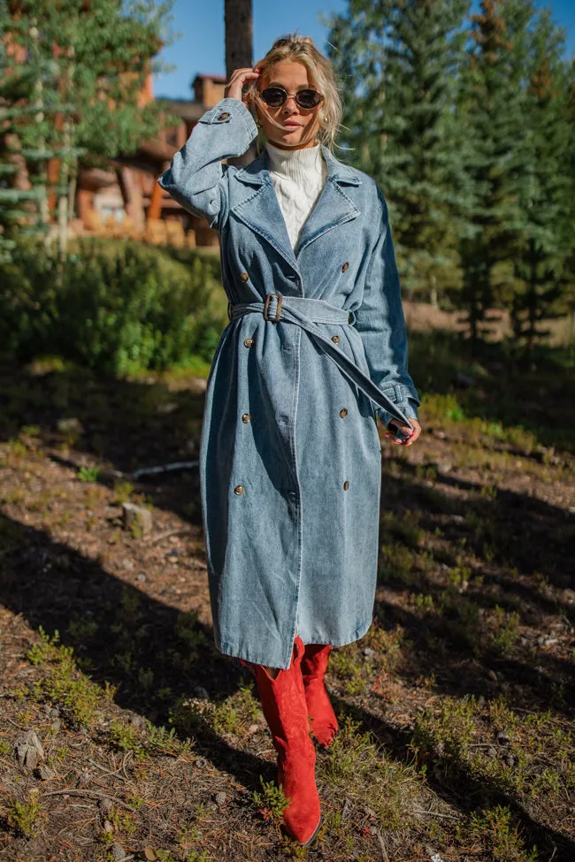 So Simple Light Wash Denim Trench Coat sold by Pink Lily product image thumbnail 3