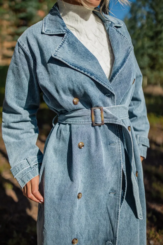 So Simple Light Wash Denim Trench Coat sold by Pink Lily product image thumbnail 5