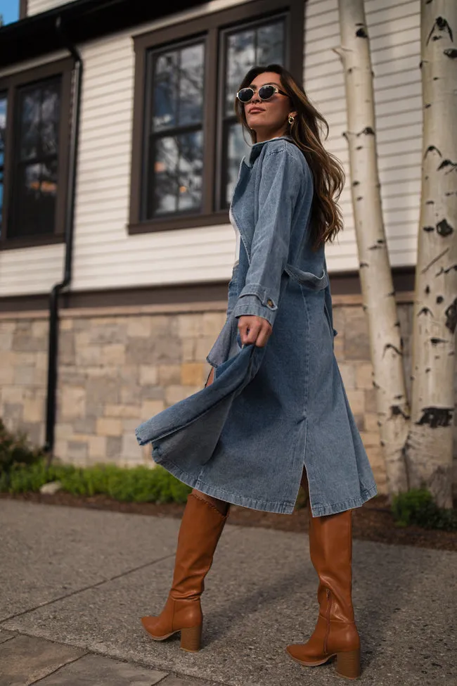 So Simple Light Wash Denim Trench Coat sold by Pink Lily product image thumbnail 2