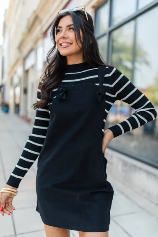 Over It Black Overall Mini Dress FINAL SALE sold by Pink Lily