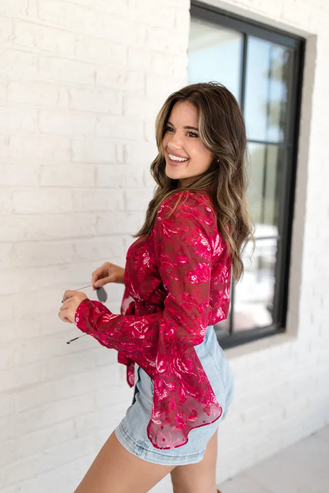 Don't Wait Up Berry Floral Bell Sleeve Tie Front Blouse FINAL SALE sold by Pink Lily product image thumbnail 4