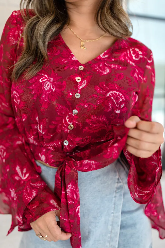 Don't Wait Up Berry Floral Bell Sleeve Tie Front Blouse FINAL SALE sold by Pink Lily product image thumbnail 3