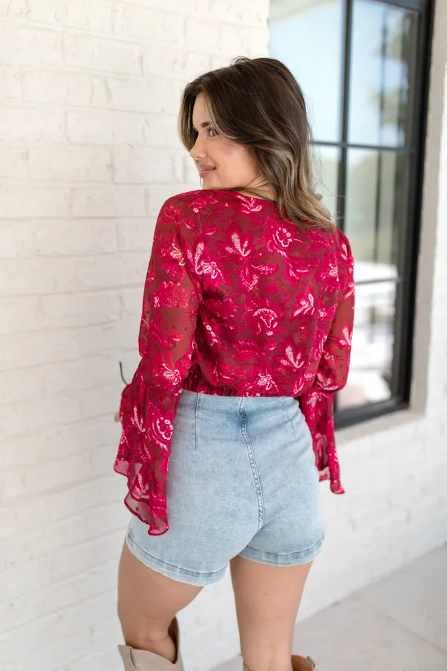 Don't Wait Up Berry Floral Bell Sleeve Tie Front Blouse FINAL SALE sold by Pink Lily product image thumbnail 5