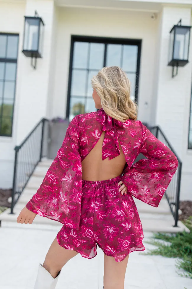 Give Me The Rundown Red Backless Mock Neck Printed Romper FINAL SALE sold by Pink Lily product image thumbnail 5
