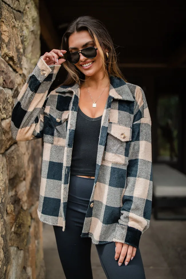 Wind Down Black and Tan Fleece Plaid Shacket FINAL SALE sold by Pink Lily product image thumbnail 2