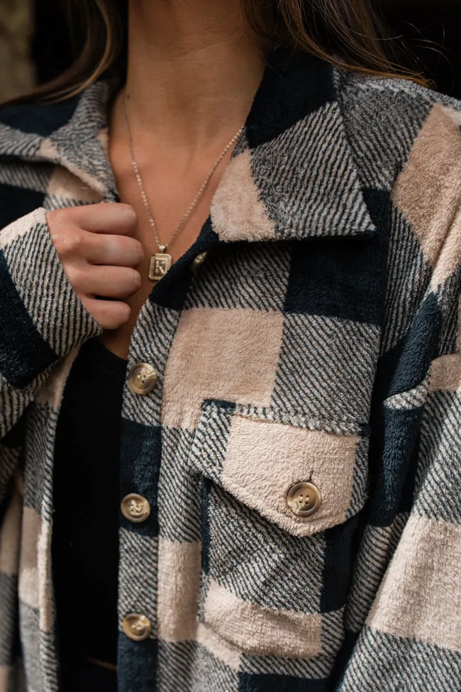 Wind Down Black and Tan Fleece Plaid Shacket FINAL SALE sold by Pink Lily product image thumbnail 4