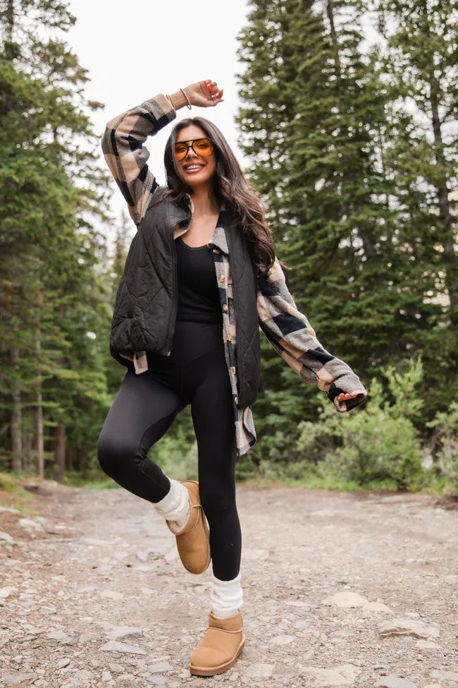 Wind Down Black and Tan Fleece Plaid Shacket FINAL SALE sold by Pink Lily