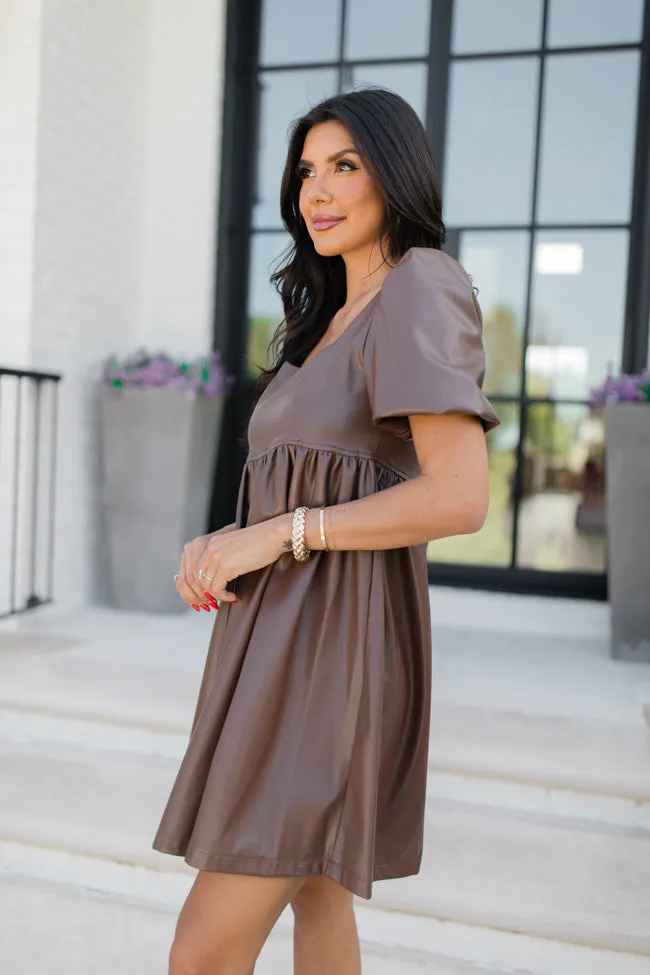 My Own Journey Chocolate Brown Faux Leather Mini Dress FINAL SALE sold by Pink Lily product image thumbnail 3