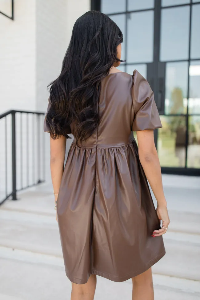 My Own Journey Chocolate Brown Faux Leather Mini Dress FINAL SALE sold by Pink Lily product image thumbnail 4