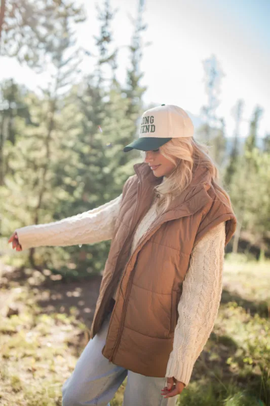 Best Bet Brown Oversized Puffer Vest FINAL SALE sold by Pink Lily