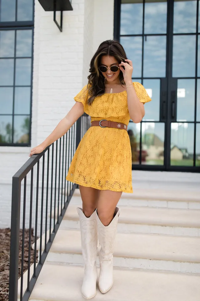 Brighten My Day Off The Shoulder Lace Mini Dress FINAL SALE sold by Pink Lily