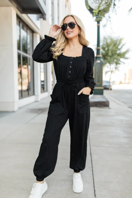 Bop Around Black Jogger Style Jumpsuit FINAL SALE sold by Pink Lily