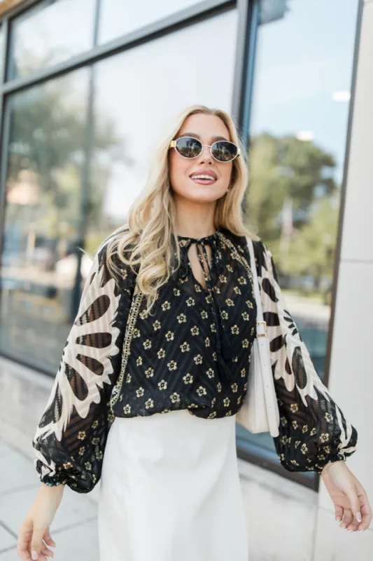 Gourd Vibes Black Multi Printed Blouse FINAL SALE sold by Pink Lily
