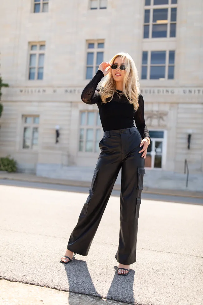 Follow My Lead Black Faux Leather Cargo Pants FINAL SALE sold by Pink Lily