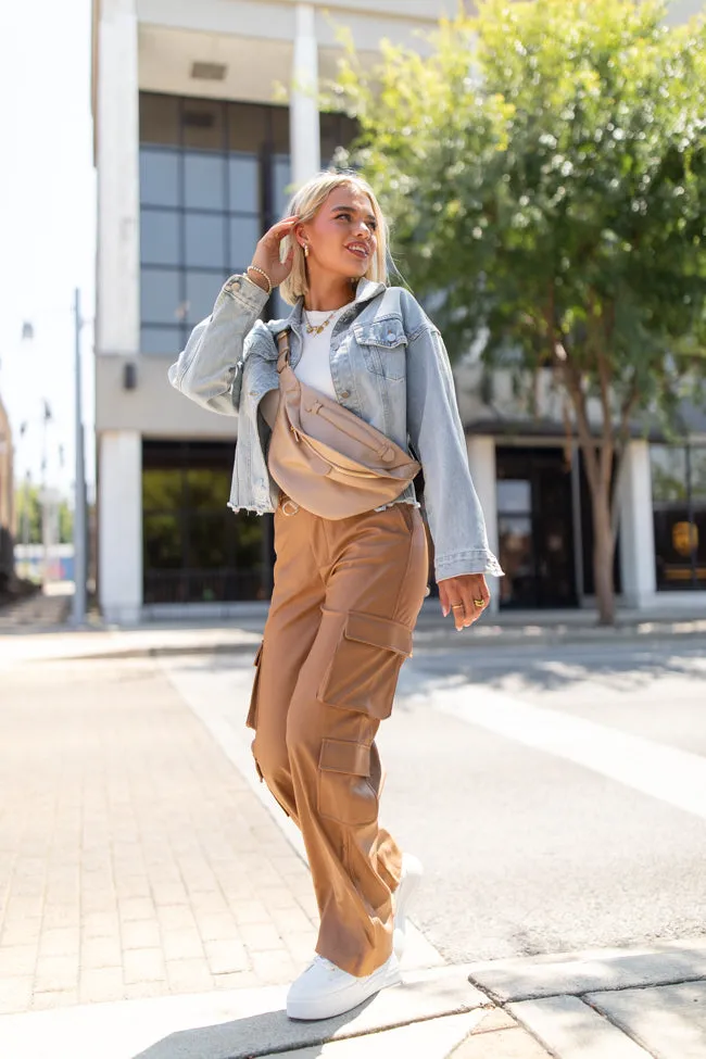 Follow My Lead Camel Faux Leather Cargo Pants FINAL SALE sold by Pink Lily product image thumbnail 2