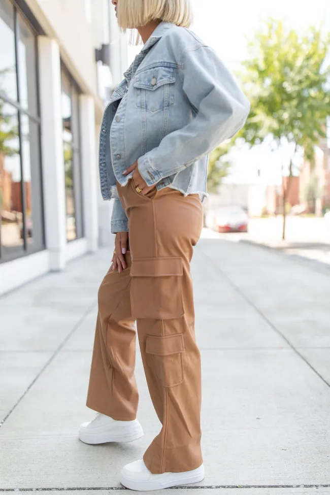 Follow My Lead Camel Faux Leather Cargo Pants FINAL SALE sold by Pink Lily product image thumbnail 4