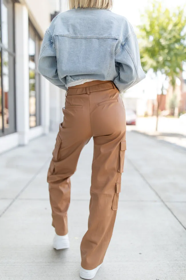 Follow My Lead Camel Faux Leather Cargo Pants FINAL SALE sold by Pink Lily product image thumbnail 5
