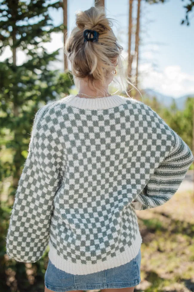 Somewhere In Time Olive Striped and Checkered Sweater sold by Pink Lily product image thumbnail 5