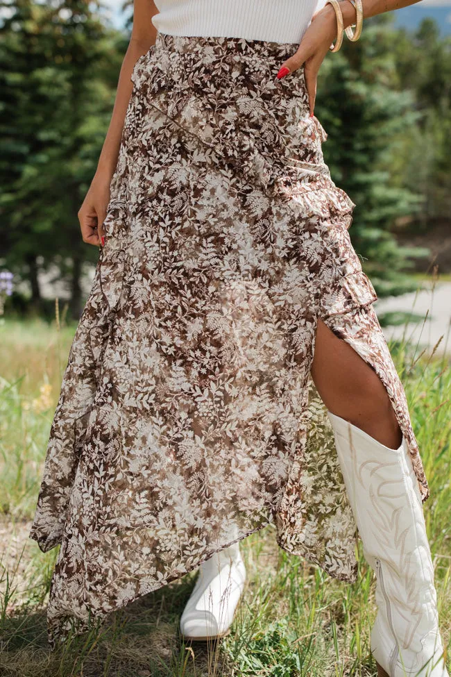The Way Love Goes Brown Floral Ruffled Detail Midi Skirt FINAL SALE sold by Pink Lily product image thumbnail 2