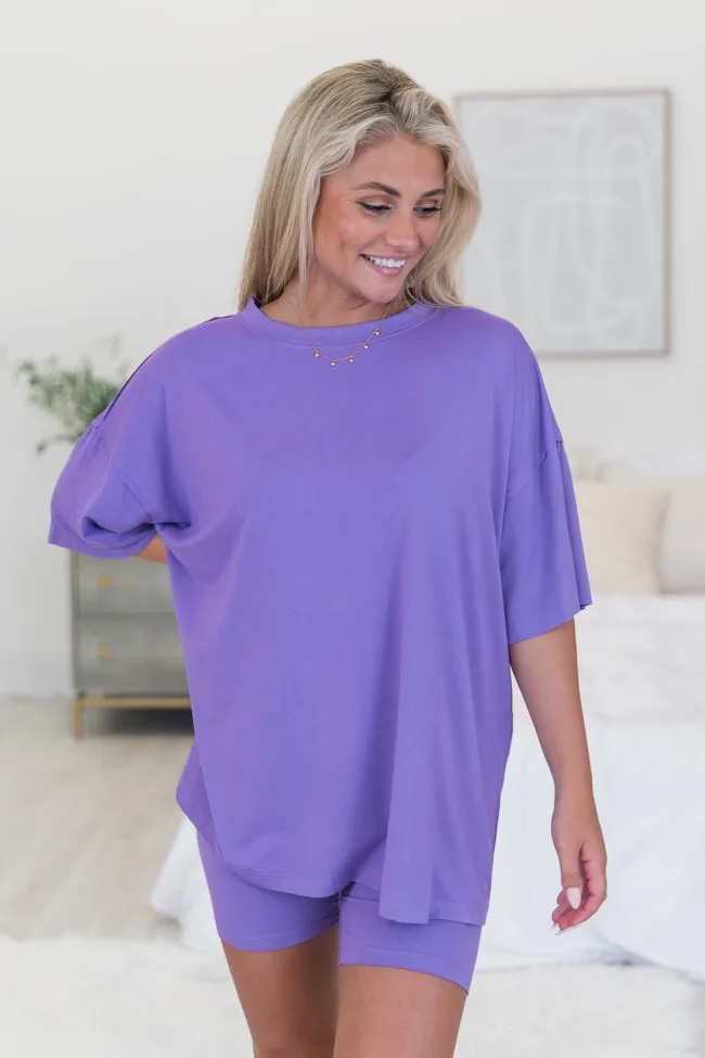 Miss My Boyfriend Purple Lounge T-Shirt and Shorts Set FINAL SALE sold by Pink Lily product image thumbnail 2