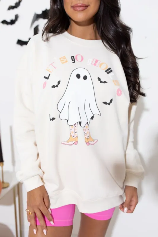 Let's Go Ghouls Cream Oversized Graphic Sweatshirt sold by Pink Lily