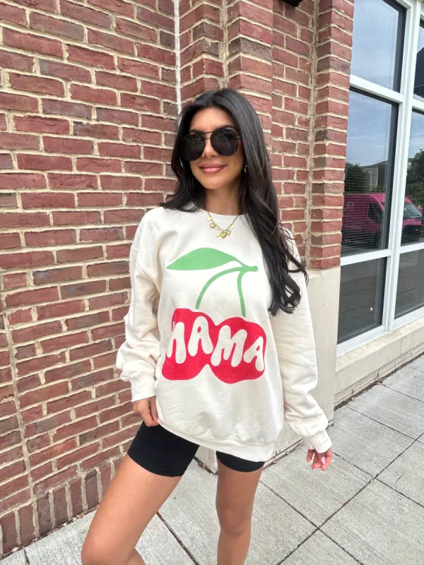 Mama Cherry Cream Oversized Graphic Sweatshirt sold by Pink Lily