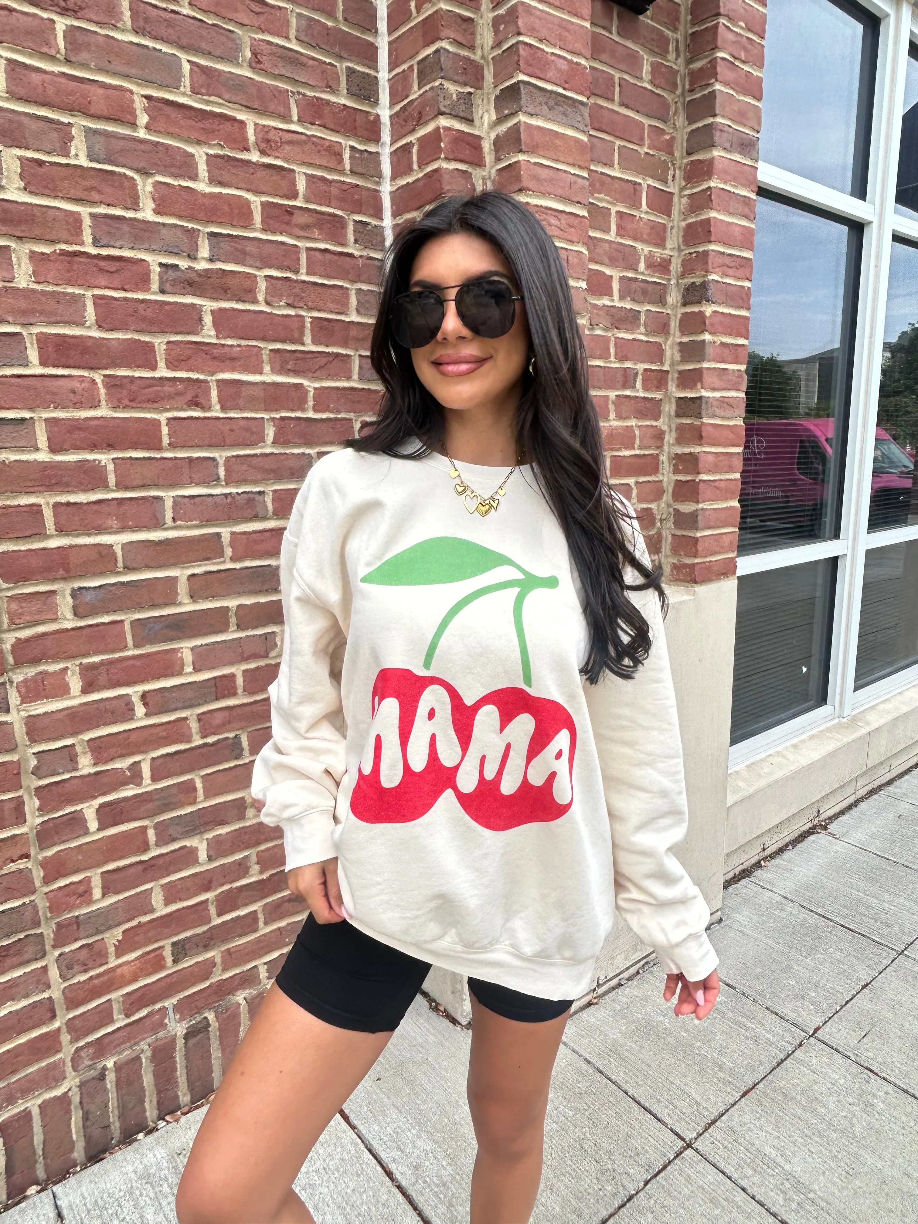 Mama Cherry Cream Oversized Graphic Sweatshirt sold by Pink Lily