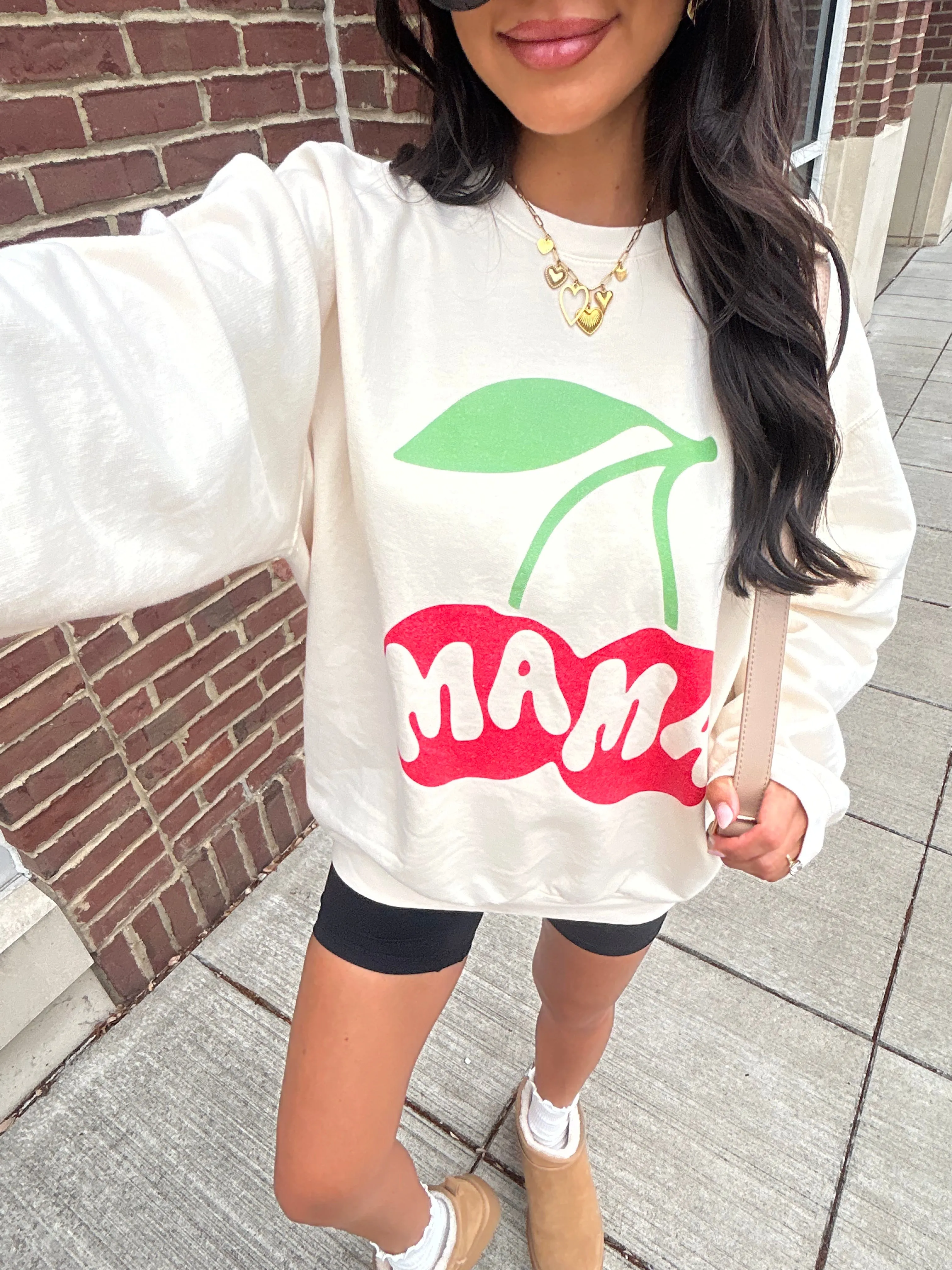 Mama Cherry Cream Oversized Graphic Sweatshirt sold by Pink Lily product image thumbnail 3
