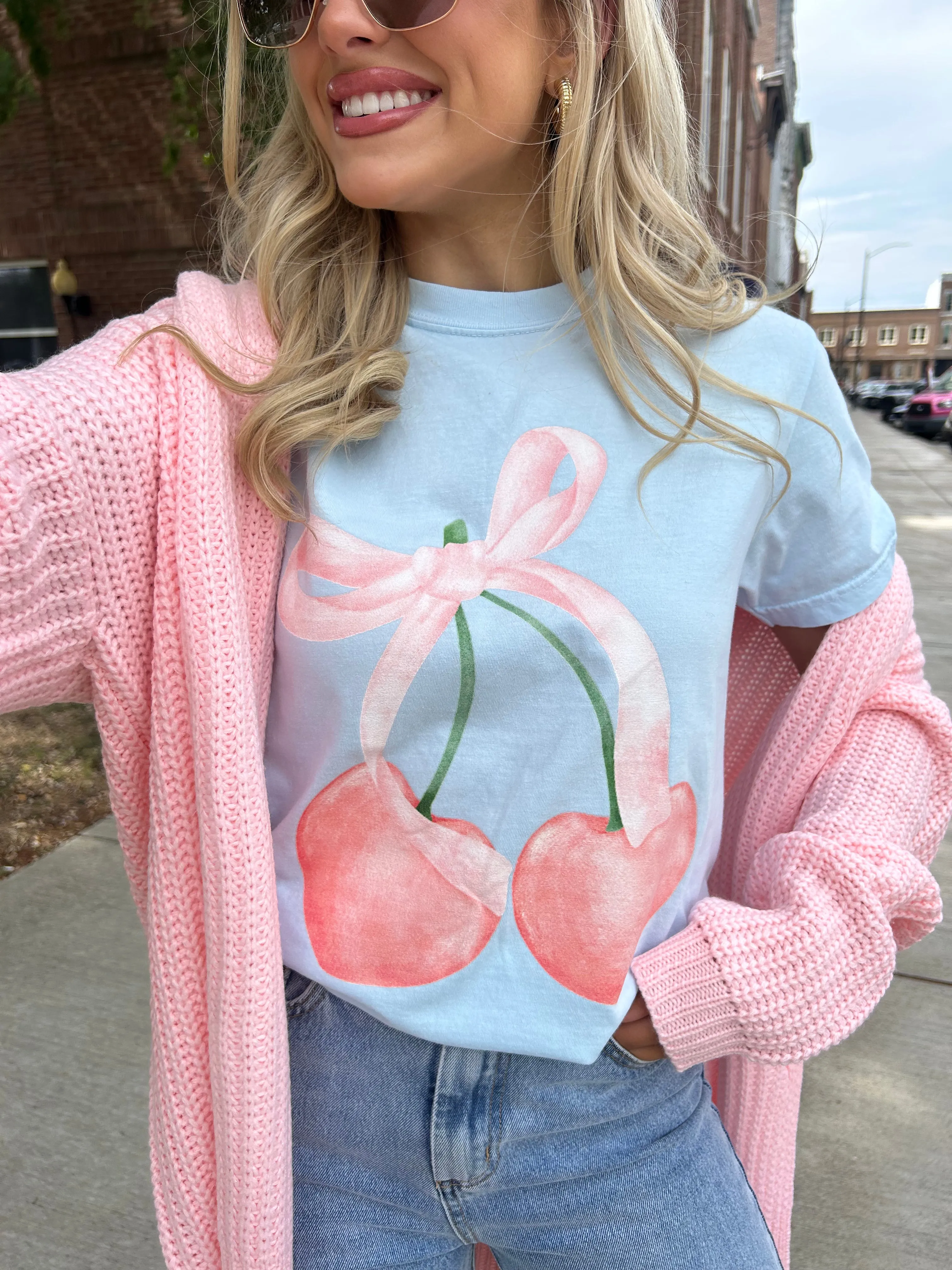 Pink Cherries Chambray Comfort Colors Graphic Tee sold by Pink Lily product image thumbnail 3