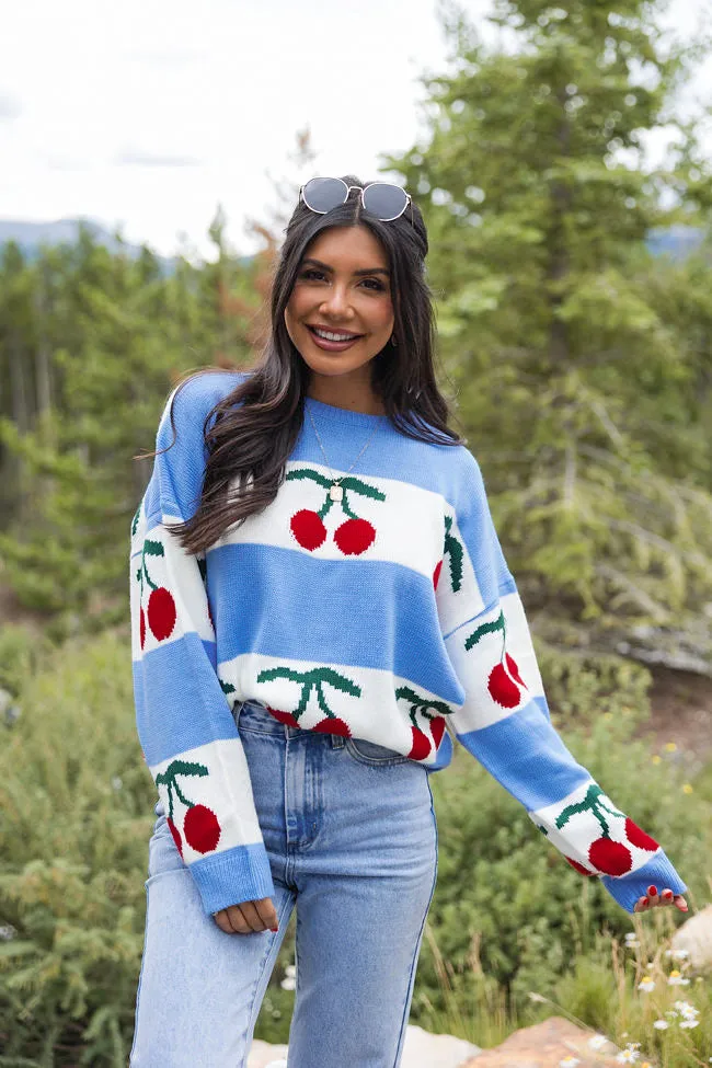 The Cherry On Top Blue Sweater FINAL SALE sold by Pink Lily